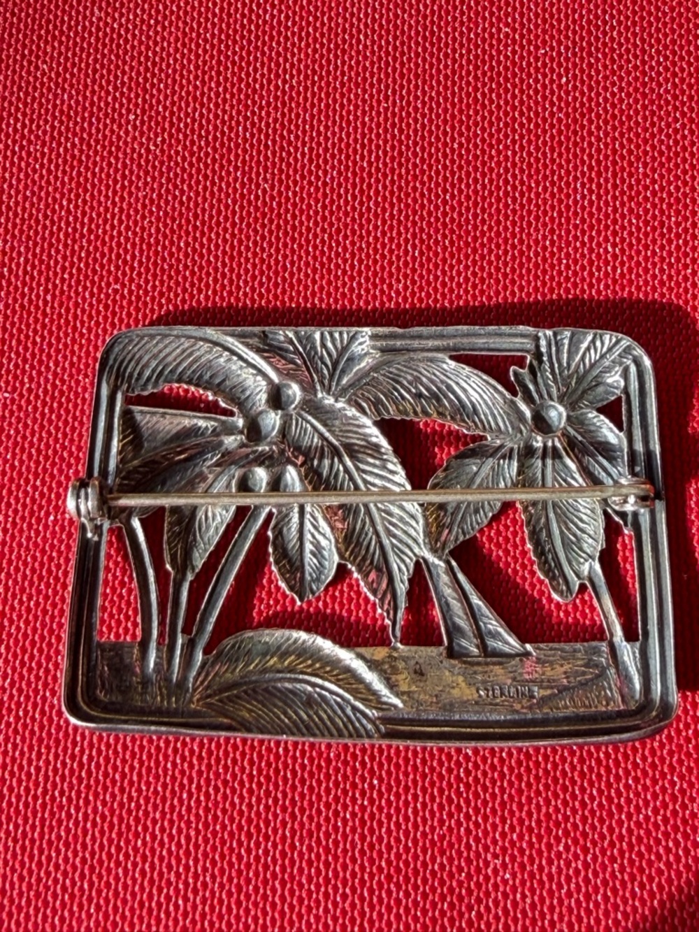 Sterling Silver Palm Tree Beach Boat Brooch 2” circa 1950 - Picture 5 of 5